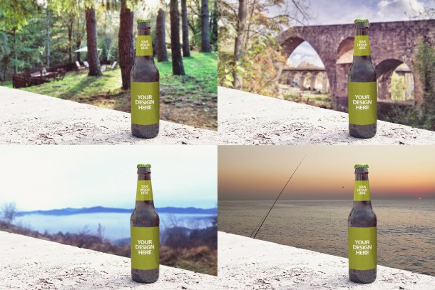 5 Backgrounds Beer Bottle Mockup (1820)